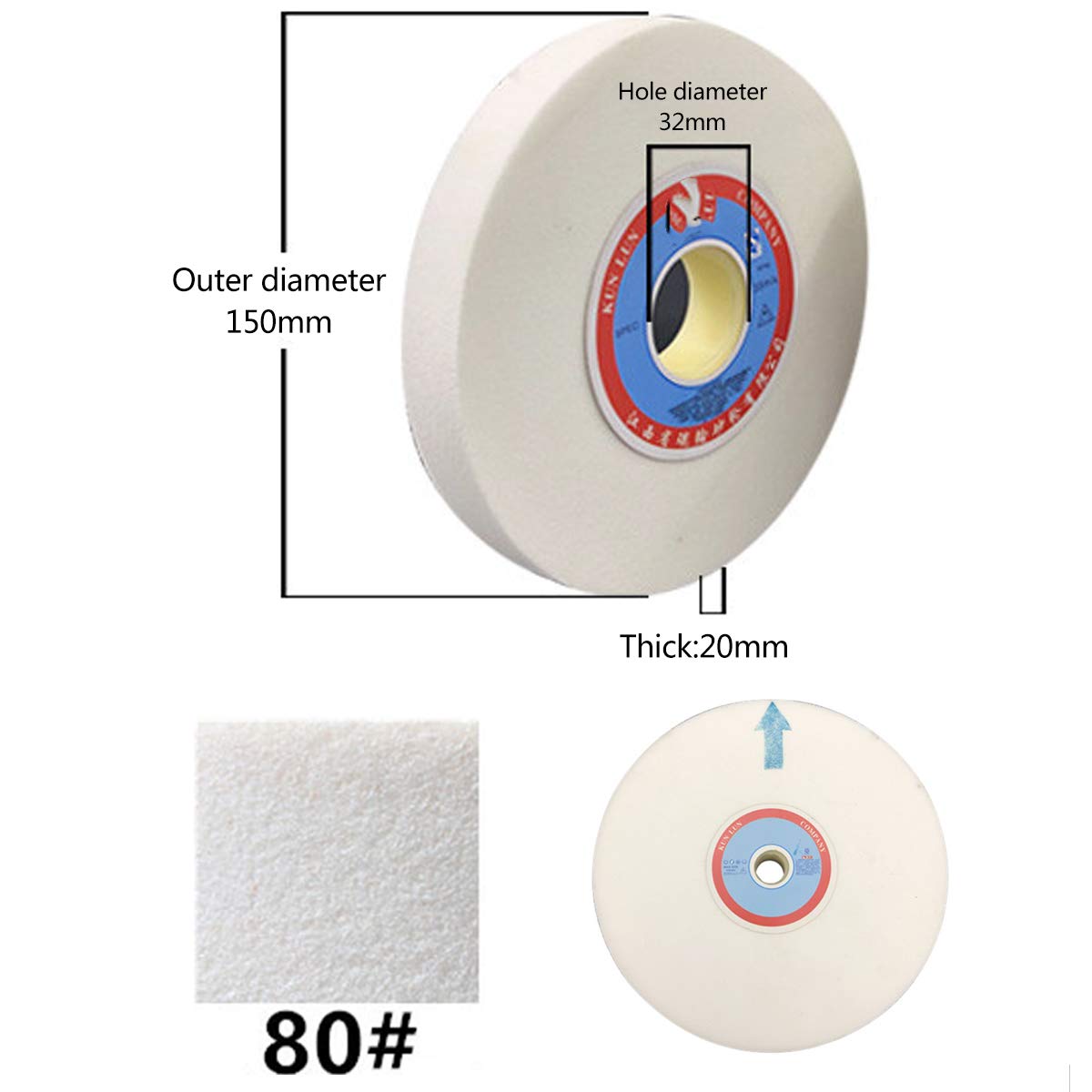 Tarcze szlifierskie, Materiał ławki: biały korund, średnica zewnętrzna: 150 mm, otworu: 32, grubość: 20(80 Grit)