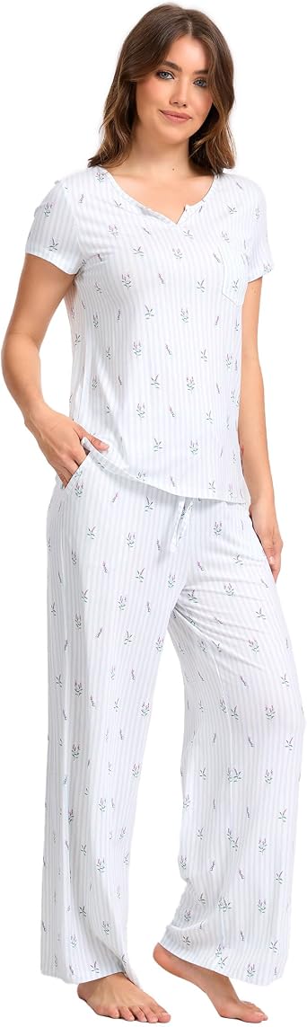 LazyCozy Womens Bamboo Viscose Cooling Pajama Set for Hot Flashes