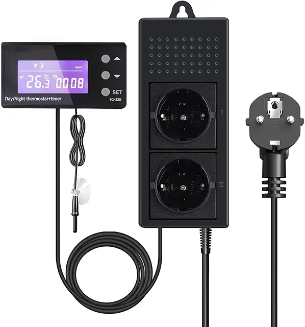 Thermostat Prise Luxvista 220V avec Minuterie pour Terrarium Reptile