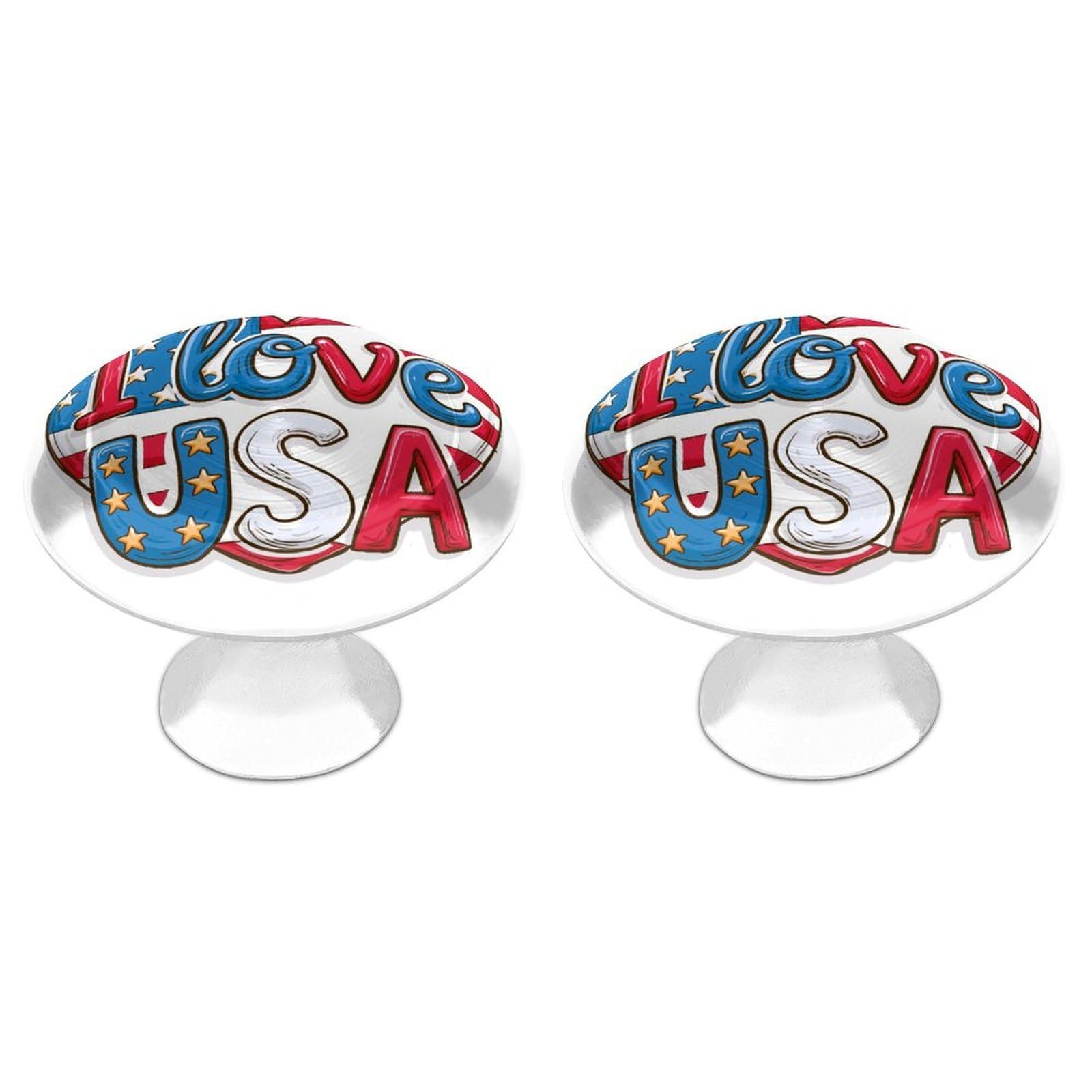 Jubonexis White Text I Love Usa American Flag Round Drawer Cabinet Knobs Handles With Screws,2 Pcs, Drawer Dresser Knob Pulls Decor For Wardrobe Cupboard Home Office Kitchen
