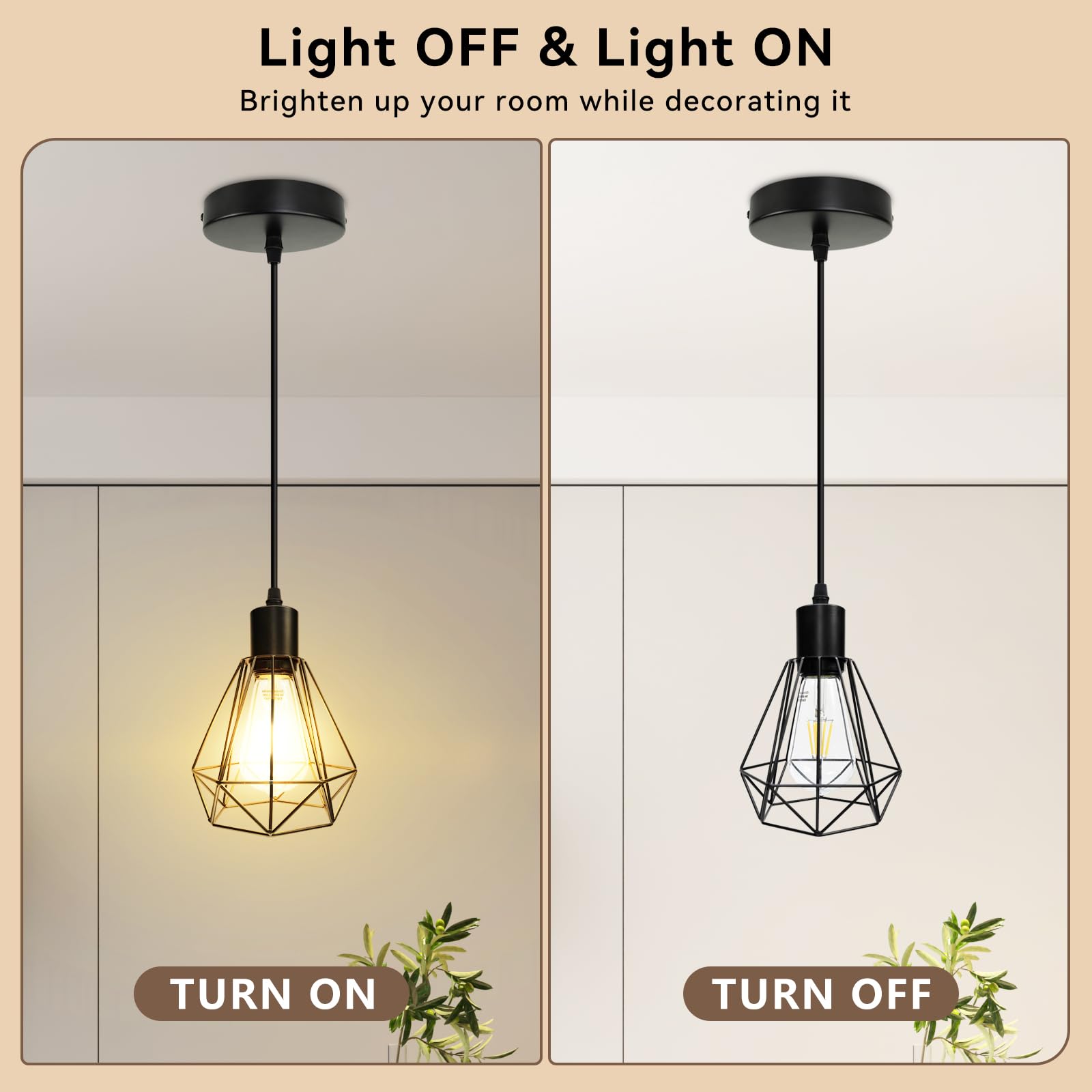 HiBay 2 Packs Pendant Light Height Adjustable, E27 Ceiling Lights Metal Hanging Lights for Kitchen Island Bedroom, Living Room - Image 3