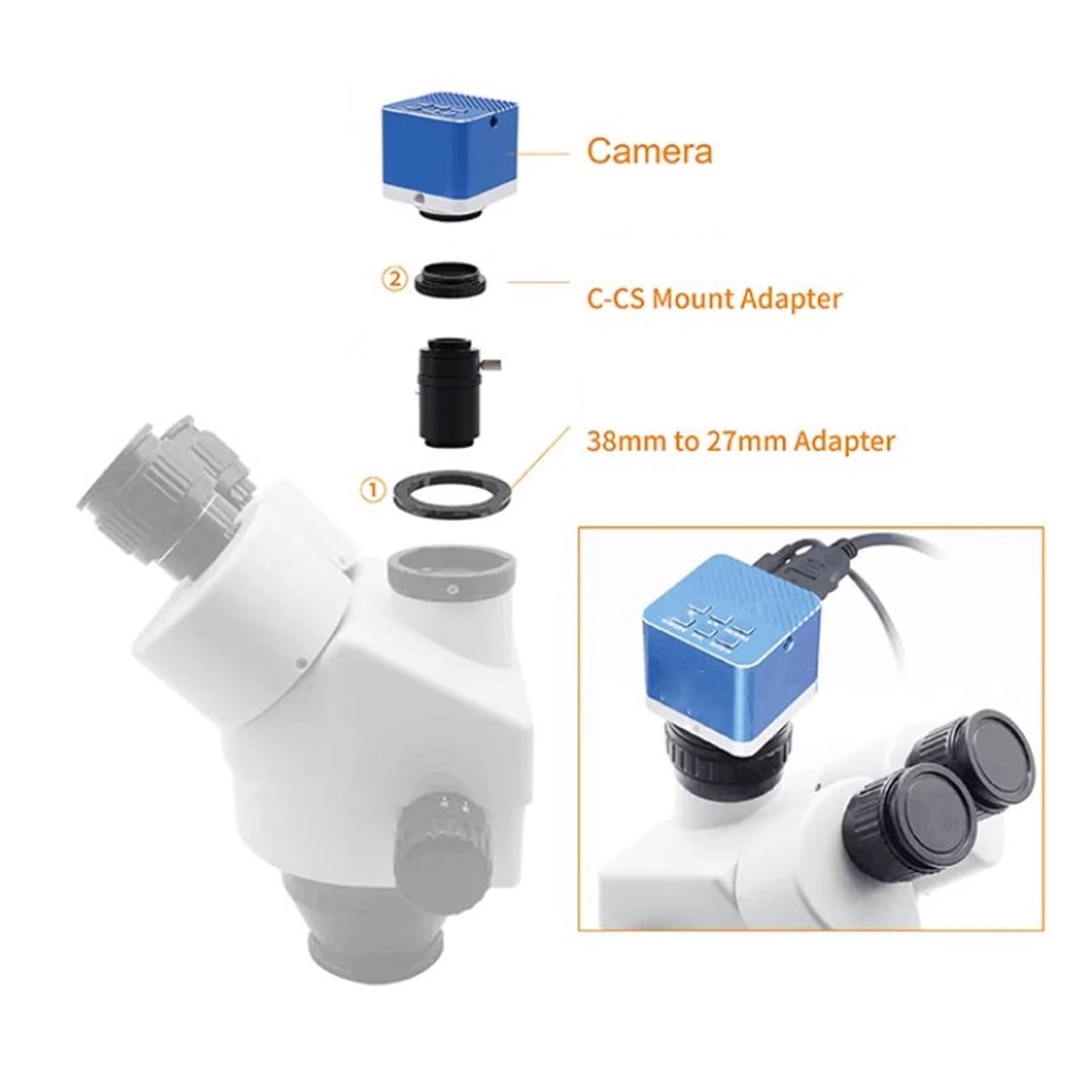 GOWENIC Adattatore con Attacco C per Microscopio CCTV | Telecamera Industriale Stereo Trinoculare con Obiettivo CTV (0,35x)