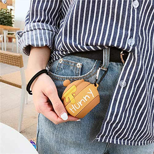 Cute Airpod Case Winnie The Pooh Hunny Cover For Apple Airpods 1 2 With Clip Keychain Soft Silicone 3D Cartoon Yellow Bear Cute Lovely Chic Adorable Kids Girls Boys Son Daughter #TOP2