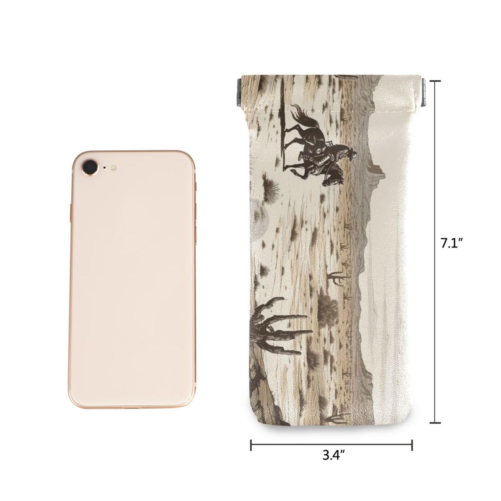 FLildon Western Desert Cowboys Eyeglasses Pouch Squeeze Top Sunglasses Case Soft PU Leather Eyeglass Bag for Men Women