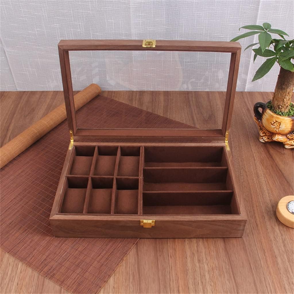 6+3 Slots Upgrade Wooden Watch Display Box Glasses Case Holder Jewelry Collection Storage Sunglasses Organizer Casket