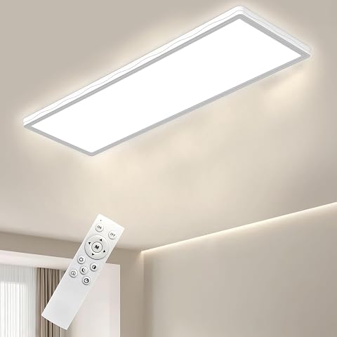 LED Deckenleuchte, 24W Deckenlampe mit Fernbedienung Dimmbar, 58x20cm-Weiß | Küchenlampe Dimmbar 3000K-6500K, LED Panel Leuchten Deckenlampe mit Backlight für Wohnzimmer Schlafzimmer Badezimmer Büro