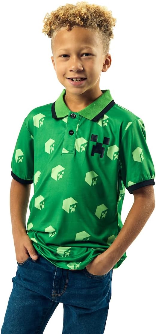 Minecraft Cubes Short Sleeve Boy's Green Polo Shirt