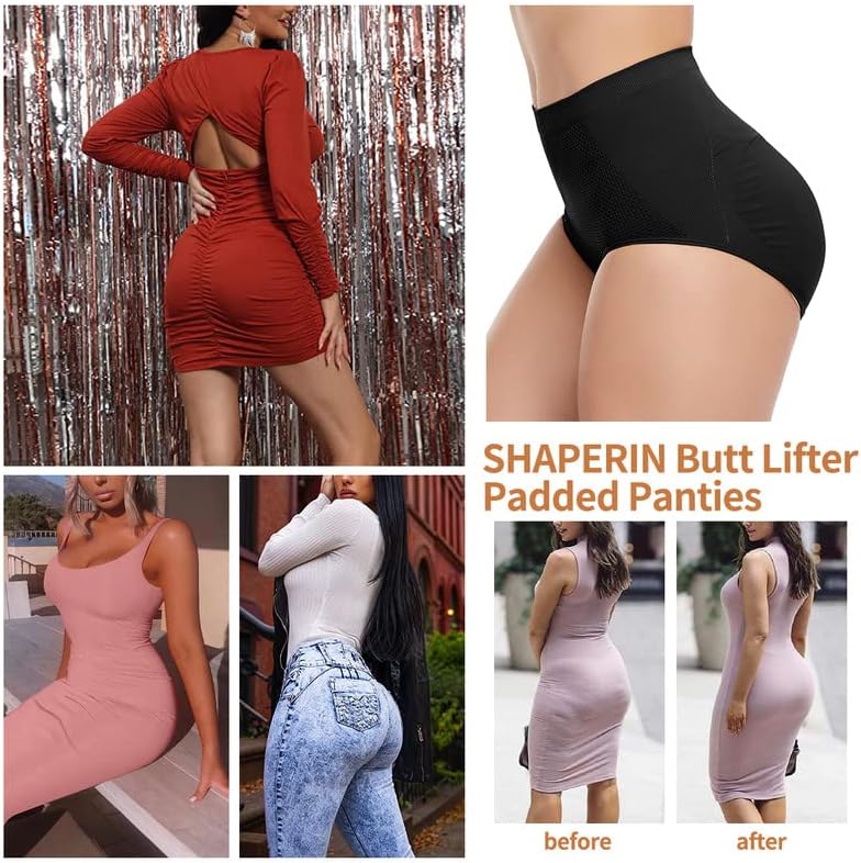 SHAPERIN Womens Butt Lifter Padded Panties High Waist Hip Enhancer Briefs Tummy Control Body Shaper Underwear - Image 5
