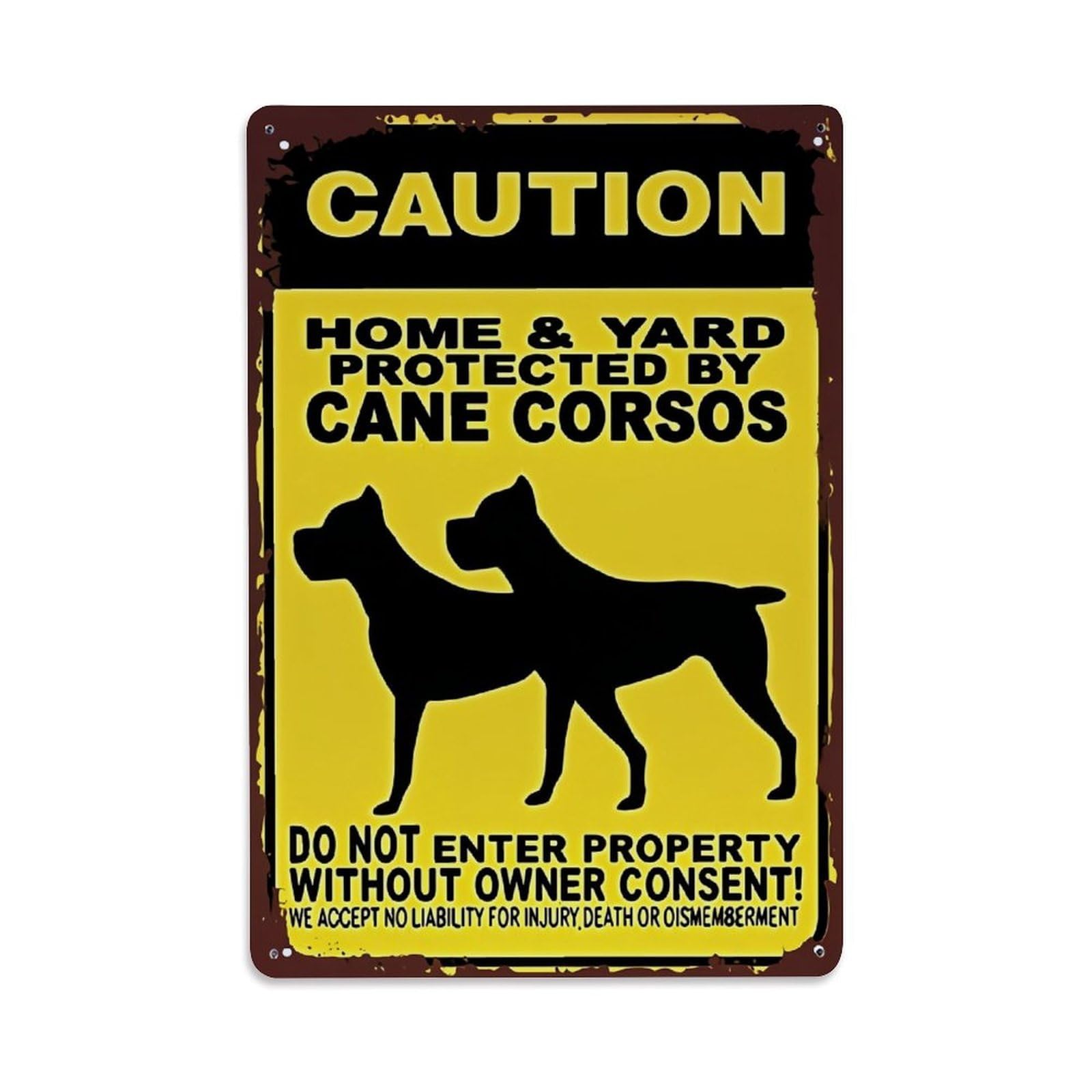 Jdfenggu Vintage Caution Home Yard Protected Cane Corsos Retro Metal Tin Sign, Decor Art Poster For Bar, Home, Man Cave, Kitchen, Laundry Room Gift 8X12inch
