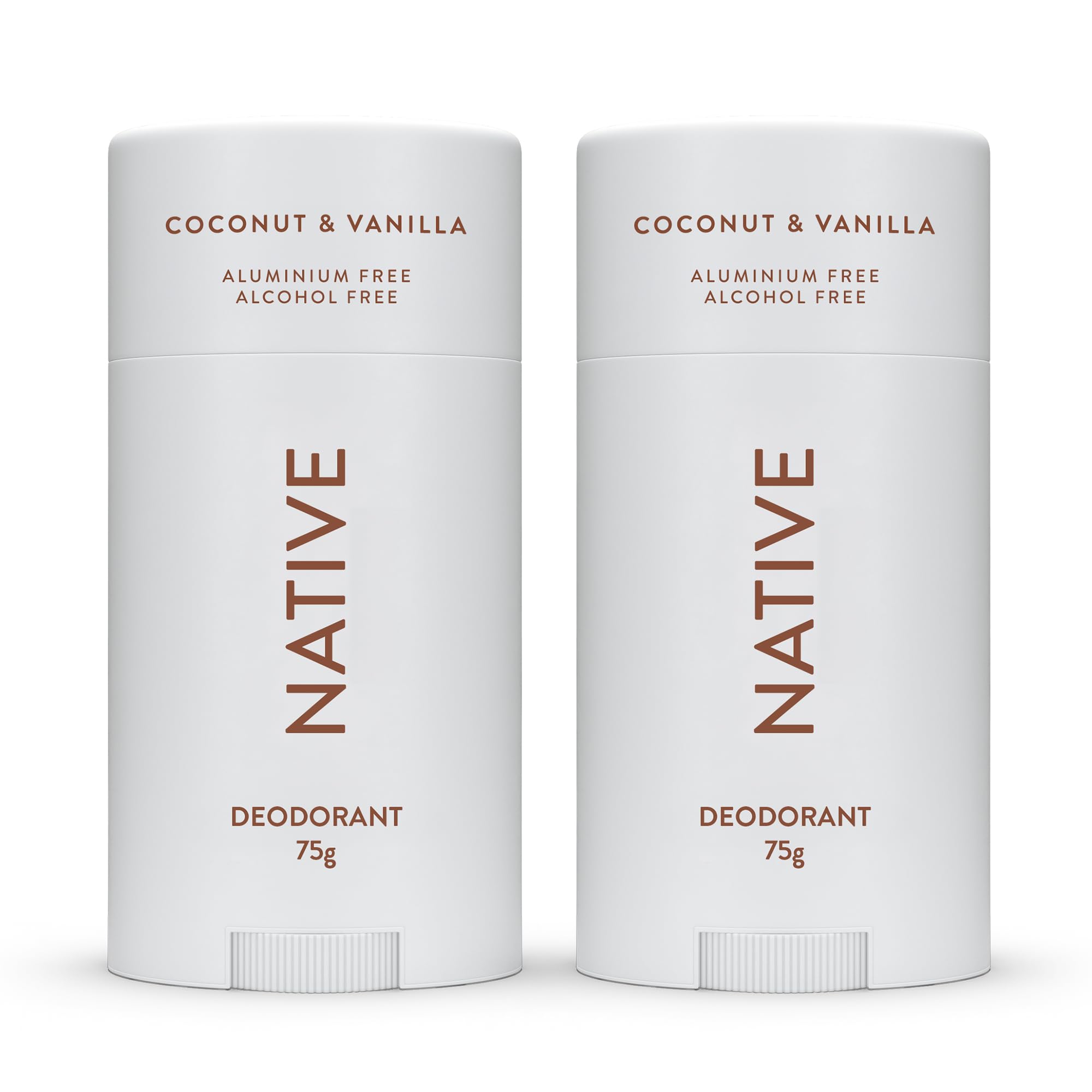Native Déodorant Femmes & Hommes - Sans Alcool & Aluminium - Parfum Coco & Vanille - Avec Beurre de Karité, Huile de Coco & Bicarbonate de Soude - Contrôle Odeurs 72 Heures (Lot de 2, 75 ml chacun)