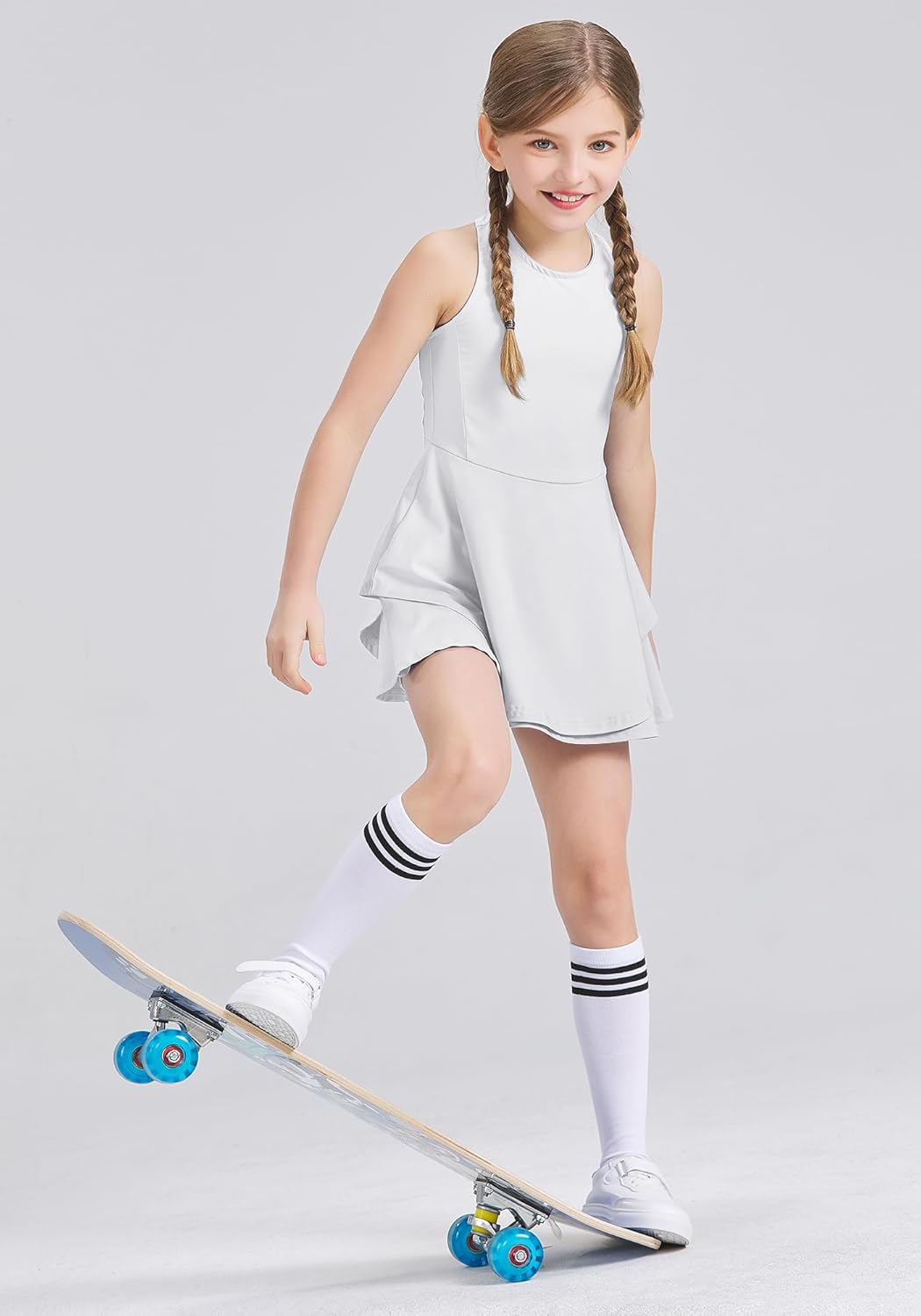 Kids Girls Tennis Golf Dress Outfit Sleeveless Dress with Shorts Pockets 2 Piece Sport Athletic Sets - Image 3