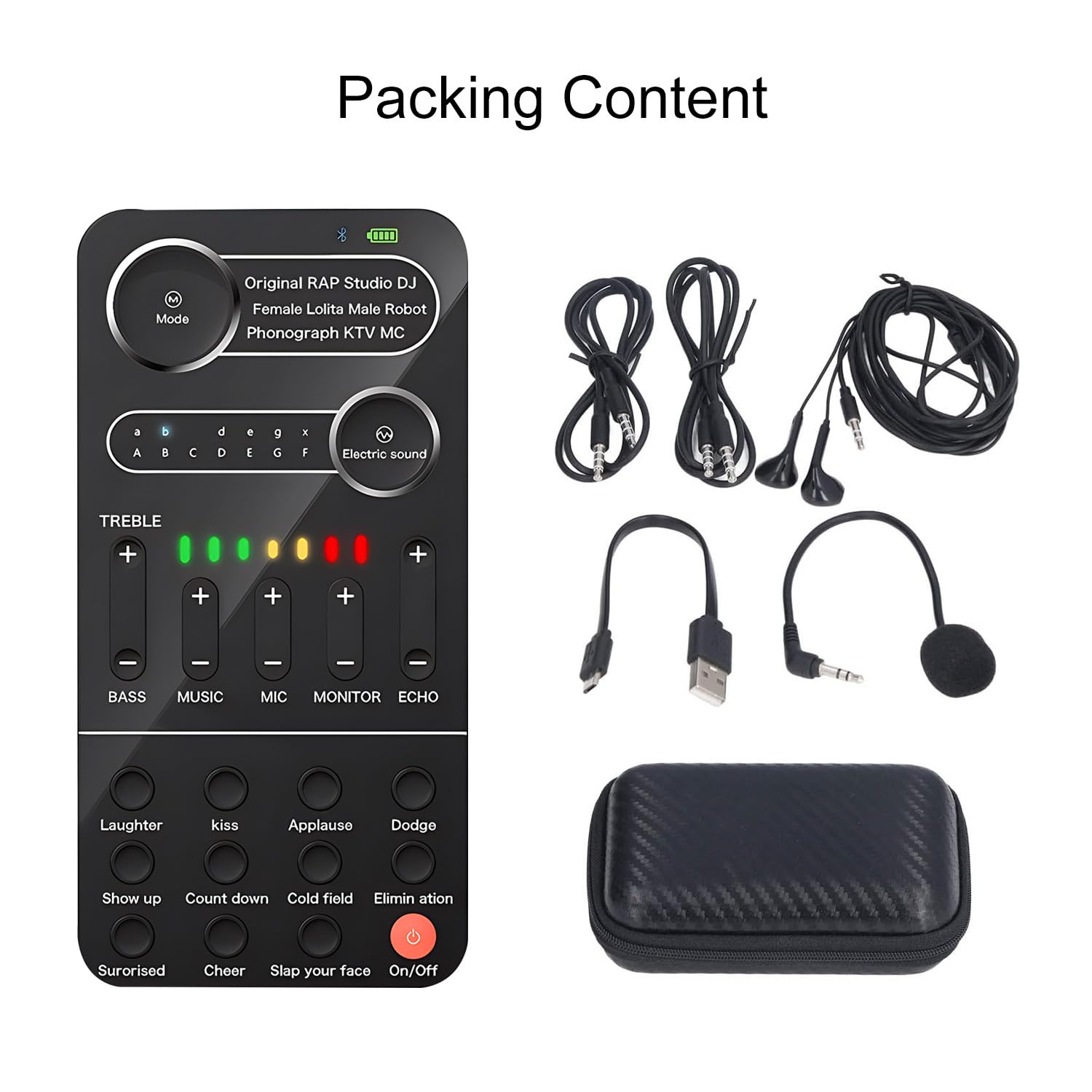 Cambiador de Voz, Convertidor de Sonido Multifuncional con Modo de Música Eléctrica 9 Efectos de Sonido Función de Monitor Fácil de Llevar para Ordenador Portátil Teléfono Móvil