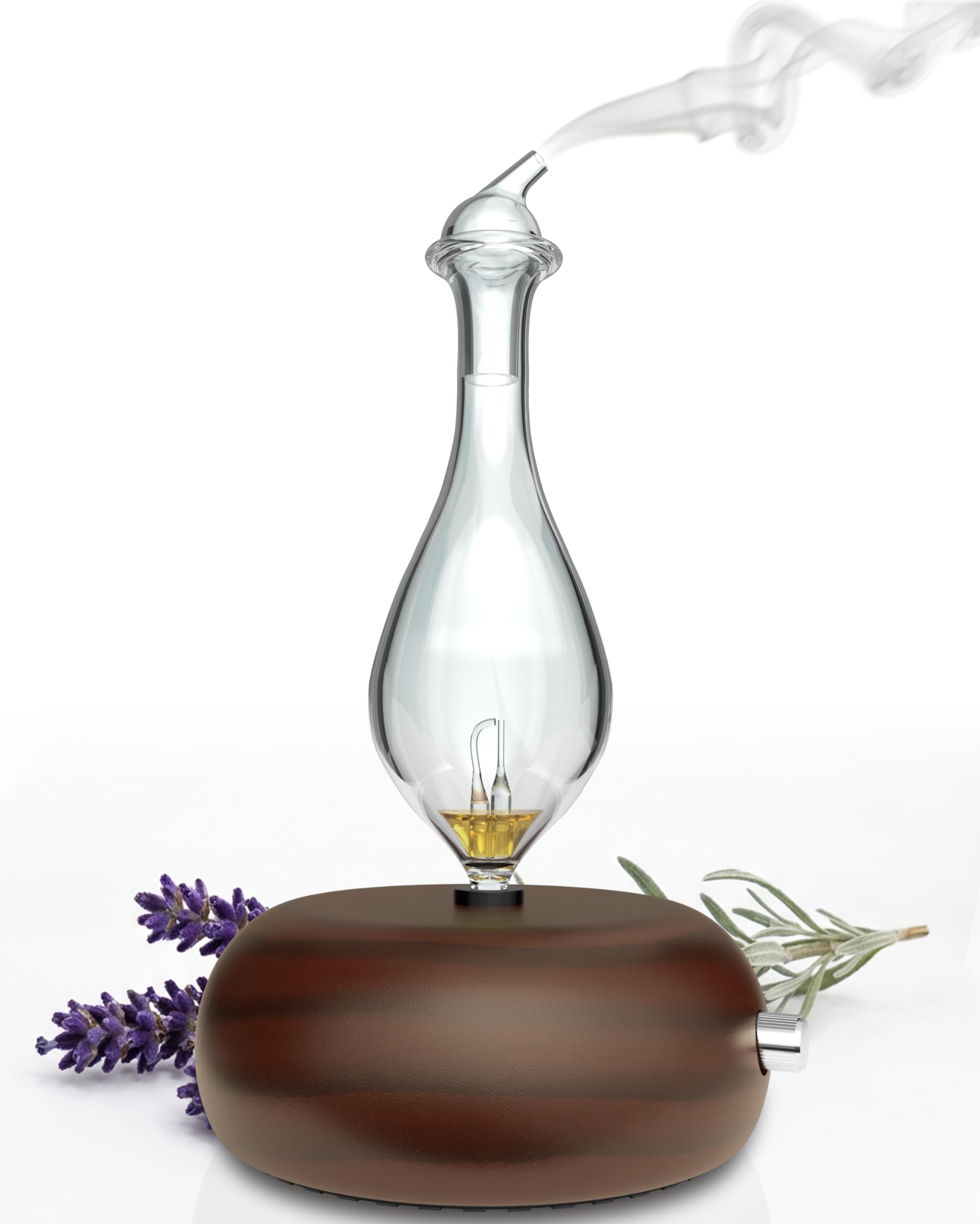 ArOmis Premium Glass Essential Oils Nebulizer - Waterless Diffuser for Aromatherapy - Handmade Oil Diffuser, Wooden Base, No Plastic, No Heat, No Battery, No LEDs - Orbis Nox Merus