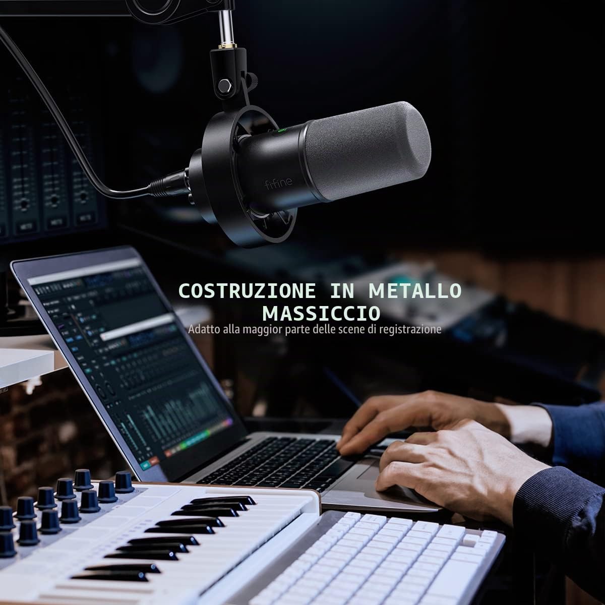 FIFINE Microfono per registrazione, XLR/USB, microfono cardioide dinamico per podcast da studio per voce fuori campo, musica in streaming, con jack per cuffie da 3,5 mm, pulsante mute, microfono in