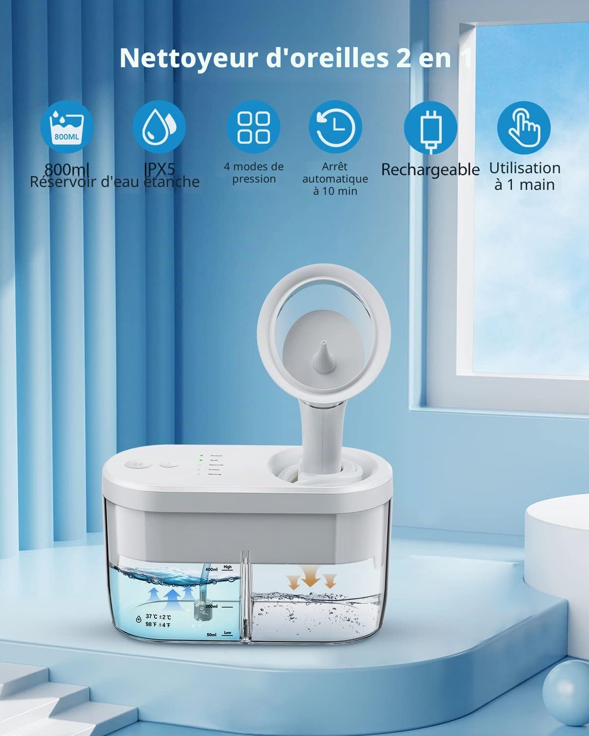 Kit De Cire D'oreille électrique, Outil De Nettoyeur D'oreille,nettoyage Efficace De L'oreille Avec 4 Modes Et Recyclage Automatique Des Eaux Usées Pour Les Enfants Adultes