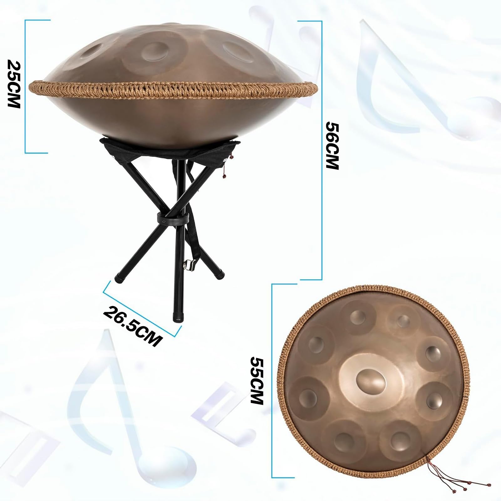 Handpan Drum 12 Nut D Minor 440 Hz Niebieski