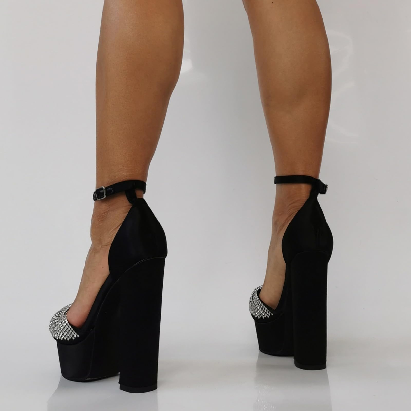 Zapatos de Fiesta Brillantes con pedrería para Mujer, tacón de 15 cm | Sandalias con Plataforma y Tira de Tobillo para recepciones de Boda y Fiestas de graduación