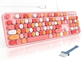 MOFII Computer Keyboards Wired, Plug Play USB Full Size Typewriter Keyboard, Cute Colorful Aesthetic Keyboard with Foldable Stands for Windows PC Laptop (Pink Colorful)