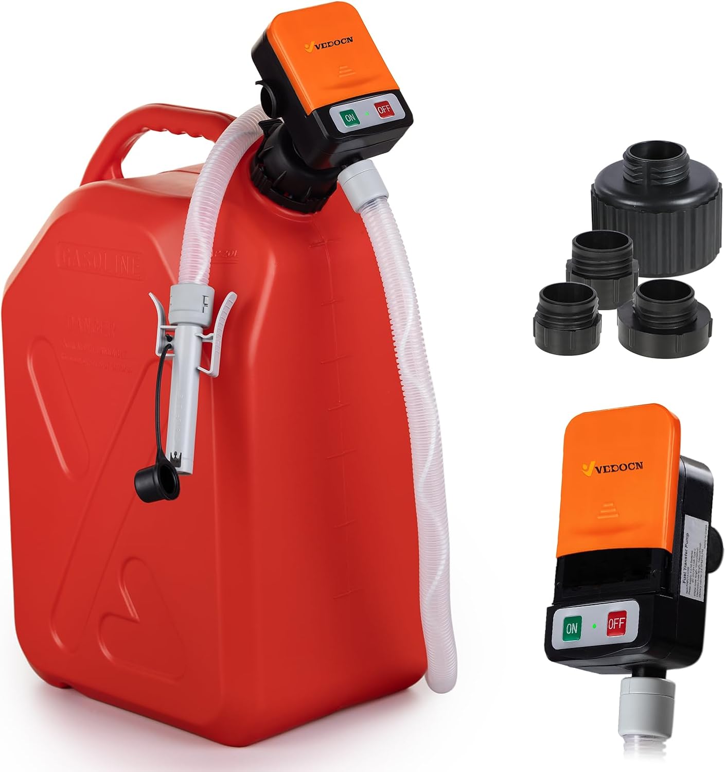 Fuel Transfer Pump with Auto Stop Sensor Overfill Protection,Kit with 4 Tank Adapter, 4AA Battery powered 3.2 GPM, Portable Gas Pump for Oil, Diesel, Gasoline (orange+Black)