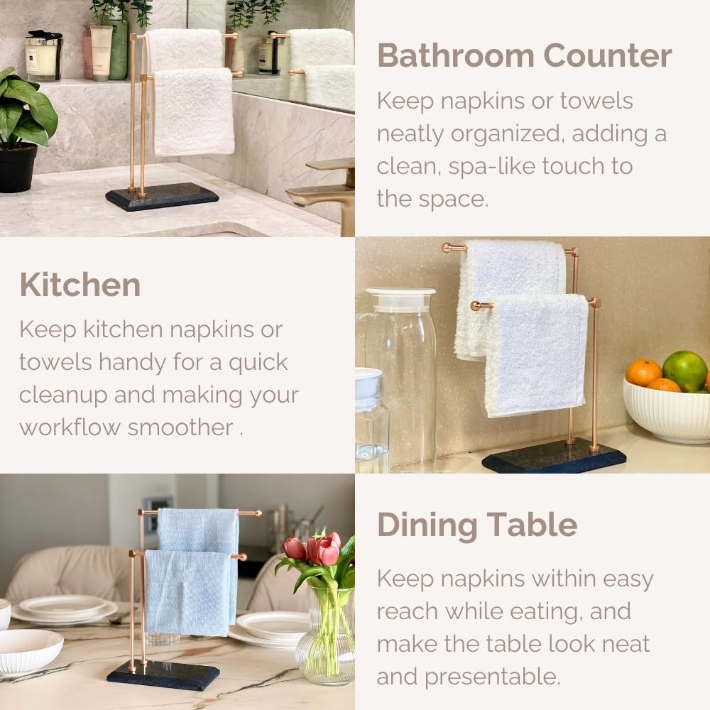 MASON HOME Melrose Hand Towel Stand - Black & Rose Gold 1pc |Heavy Marble Base | Easy to Use | Bathroom - Kitchen - Bedroom - Washbasin | Towel - Kitchen Roll - Paper Towel | Décor | Organizer | Stand 2