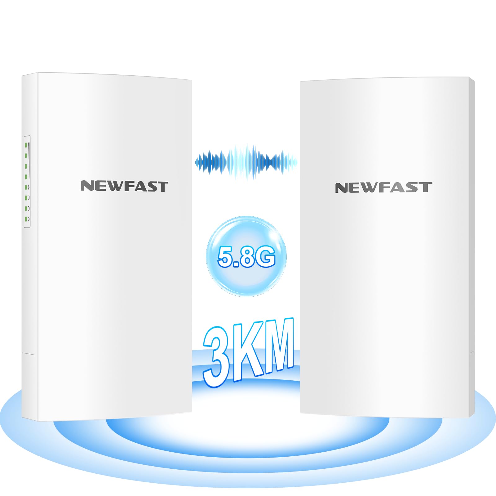 NEWFAST WiFi Bridge, 3 km CPE Inalámbrico Exteriores Puente Inalámbrico Wi-Fi Exterior WiFi Bridge 5.8GHz 300Mbps, CPE de Exterior Largo Alcance, Antena direccional 11dBi, PoE Pasivo,IP66