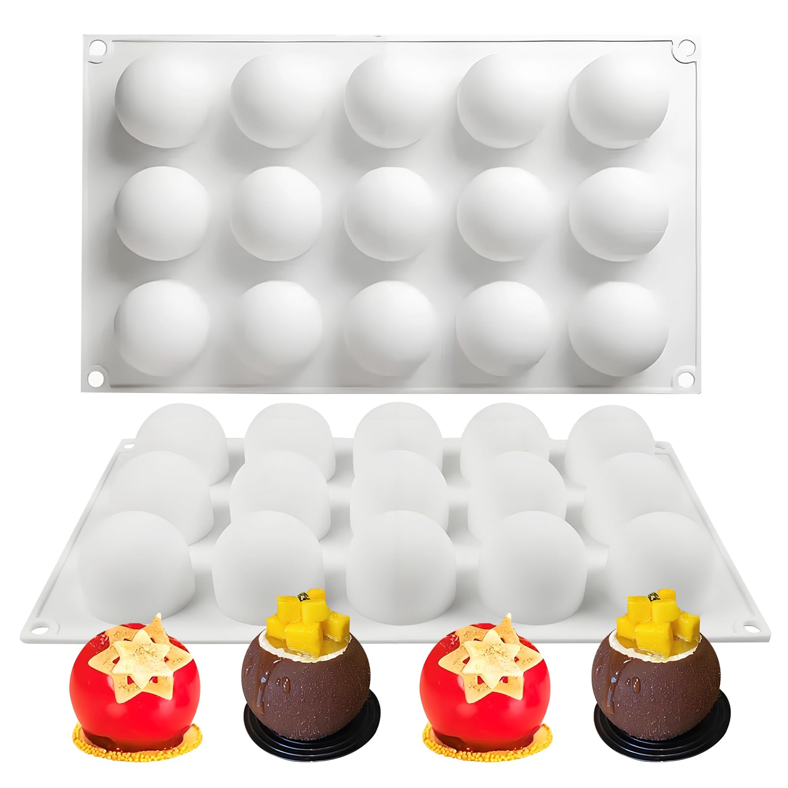 Silicone Sphere Molds 3D 15-Cavity Heat Resistant Semi Sphere Baking Molds for Mousse Cake Pastry Chocolate Truffle Jelly