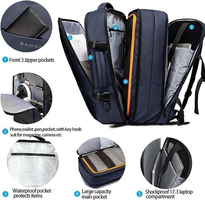 BANGE Travel Backpack,35L Carry on Backpack, Men Airline Approved Backpack, Expandable Business Laptop Daypack - Image 2