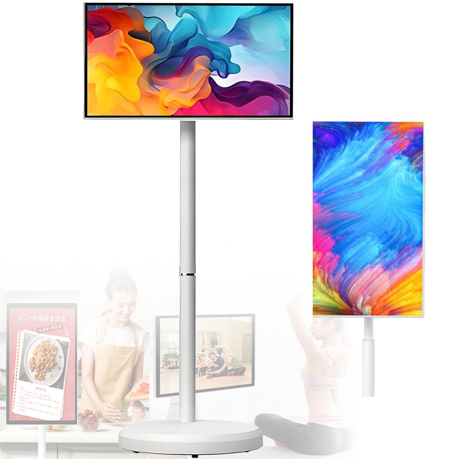 GEJLELDS Mobile Portable TV with Rotatable 4K Ultra HD display, Smart Rolling TV on Wheels with Remote Control, 4+64gb/8+128gb, Android OS, Built-in Battery with 5-8 hours of playback 24in-8G128G