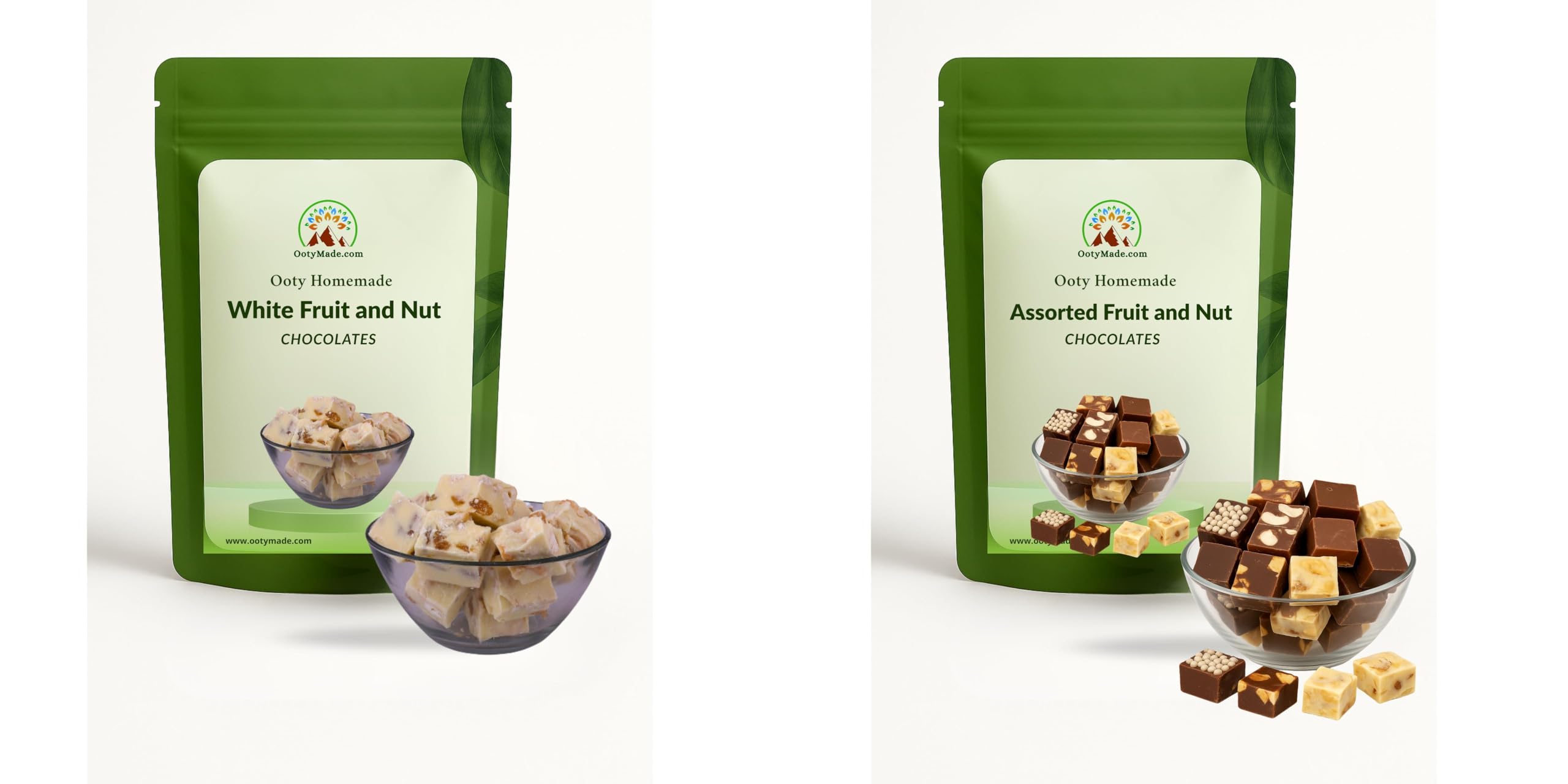 OotyMade.com Delicious 1kg White Chocolate & Fruit n Nut Gift Box - & Assorted Fruit and Nut Chocolate Bar - 500 Grams Combo Of 2
