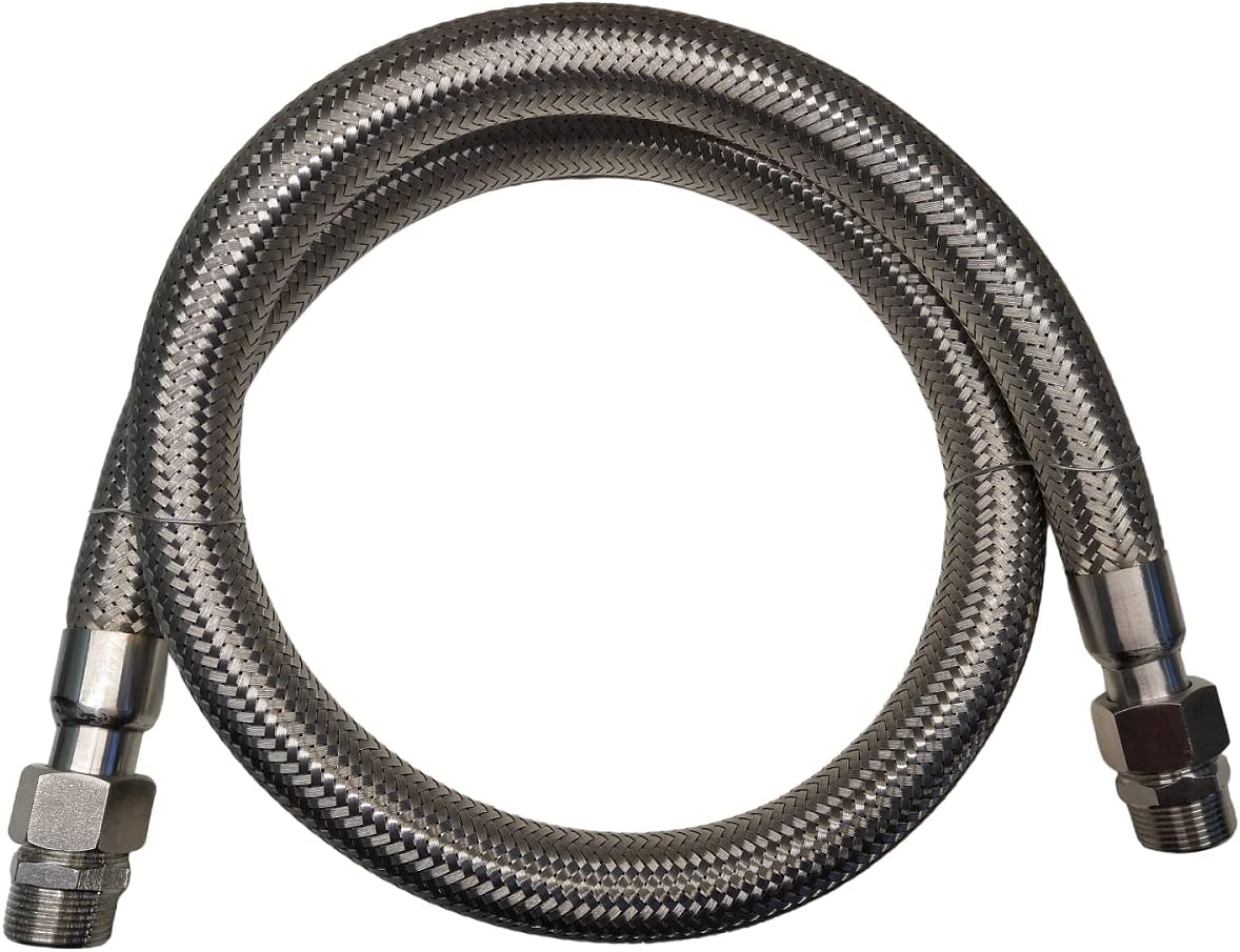 Industrial Grade Compressor Jumper Hose, 3/4" NPT Male x 48" Length, 750°F?450 PSI?Both Sides Fittings Rotate Freely?Flexible Whole body Stainless Steel Metal Hose