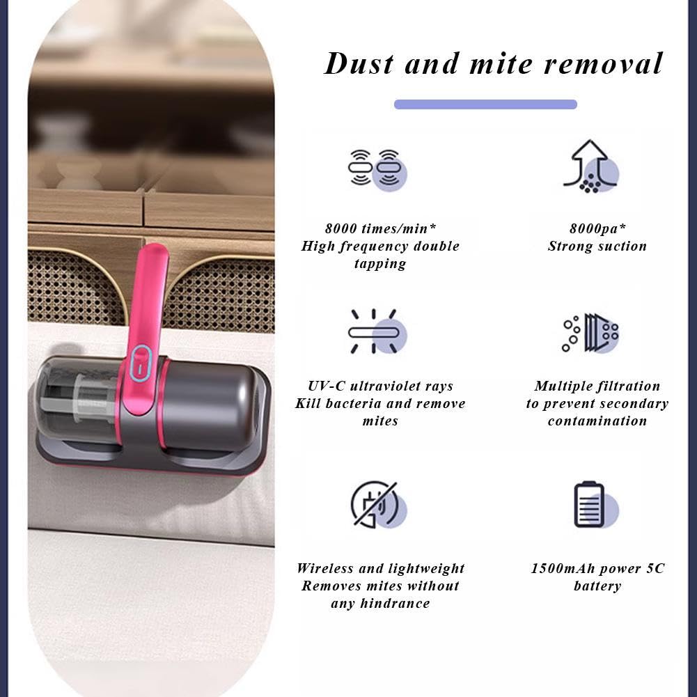 PureSleepy Vacuum, Handheld Vacuum Cleaner With UV Sterilize Cleaner, 12000pa Strong Suction Wireless Rechargeable Mattress Cleaner for Bed and Pet
