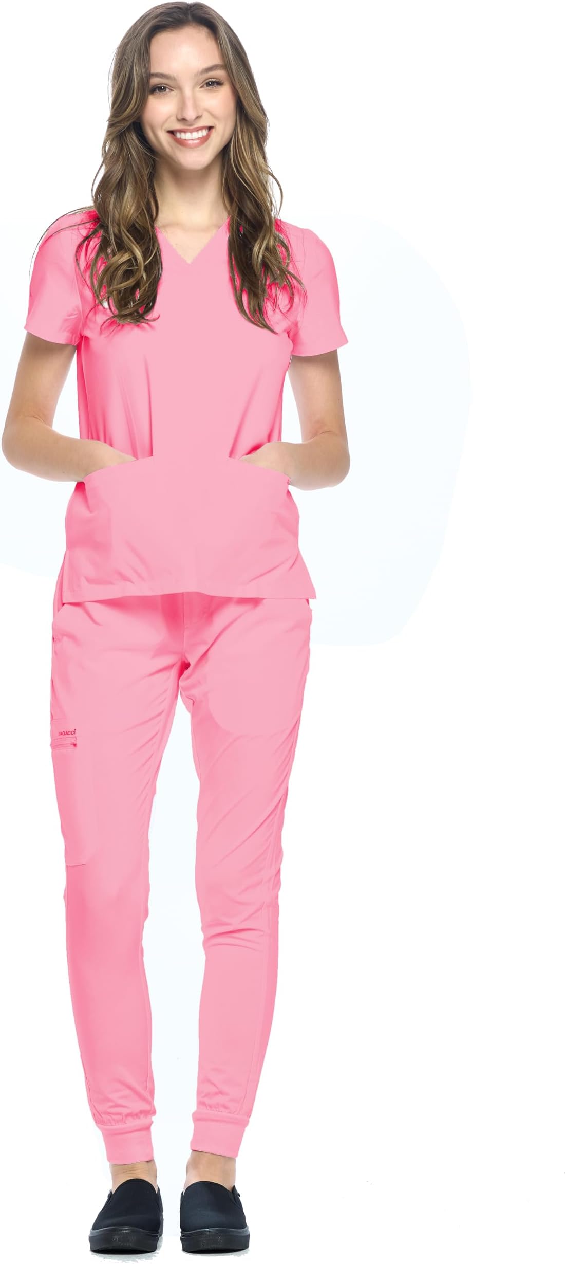 Dagacci Medical Uniform® Jogger Scrubs for Women Set – V-Neck Scrub Top & Elastic Jogger Scrub Pants for Women 8 Pockets