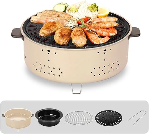 Parrilla multifuncional para barbacoa de carbón, parrilla coreana antiadherente de 12.5 pulgadas, estufa portátil para acampar en el hogar, parrilla