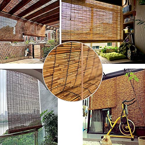 Roman Reed Roller Blinds Retro Bamboo Shades Outdoor patio Natural Roll-up Reed rolling Bamboo Blind Curtain Privacy hand woven with Lift Breathable for porch Terrace Garden Indoor windows Sunshade ( - Image 2
