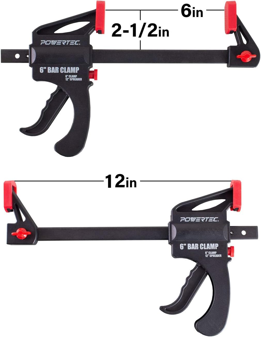 Bar Clamps 4PK Quick Release Bar Clamp with 12 inch Spreader POWERTEC 71088P4 6 in Ratcheting