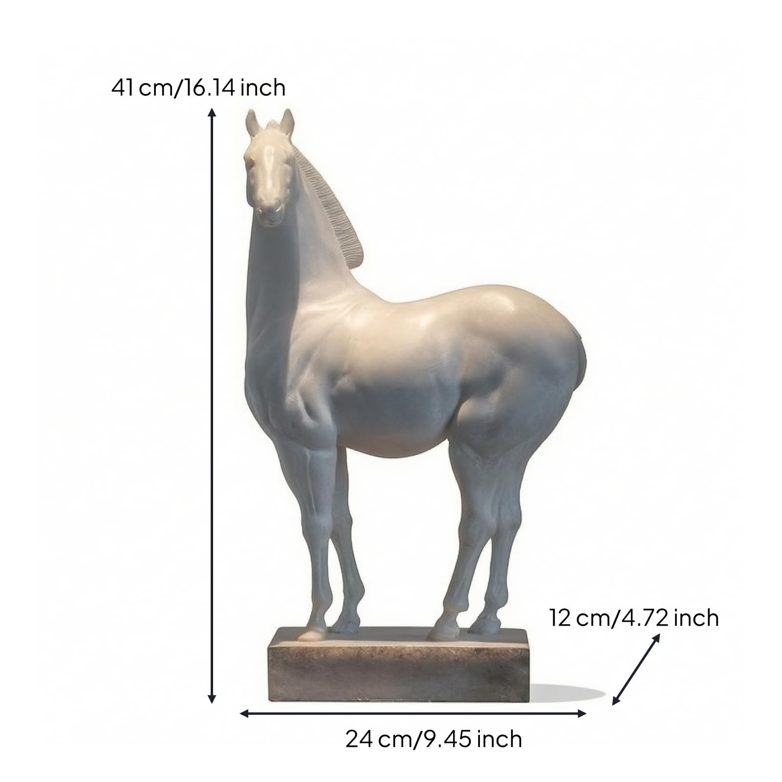 KESOTO Statua Cavallo Astratto Scultura Testa Animale Busto Decorativo Moderno in Resina Marmo Carattere Estetico con Base Solida Verticale Adatta per, Medio 24 12 H41cm