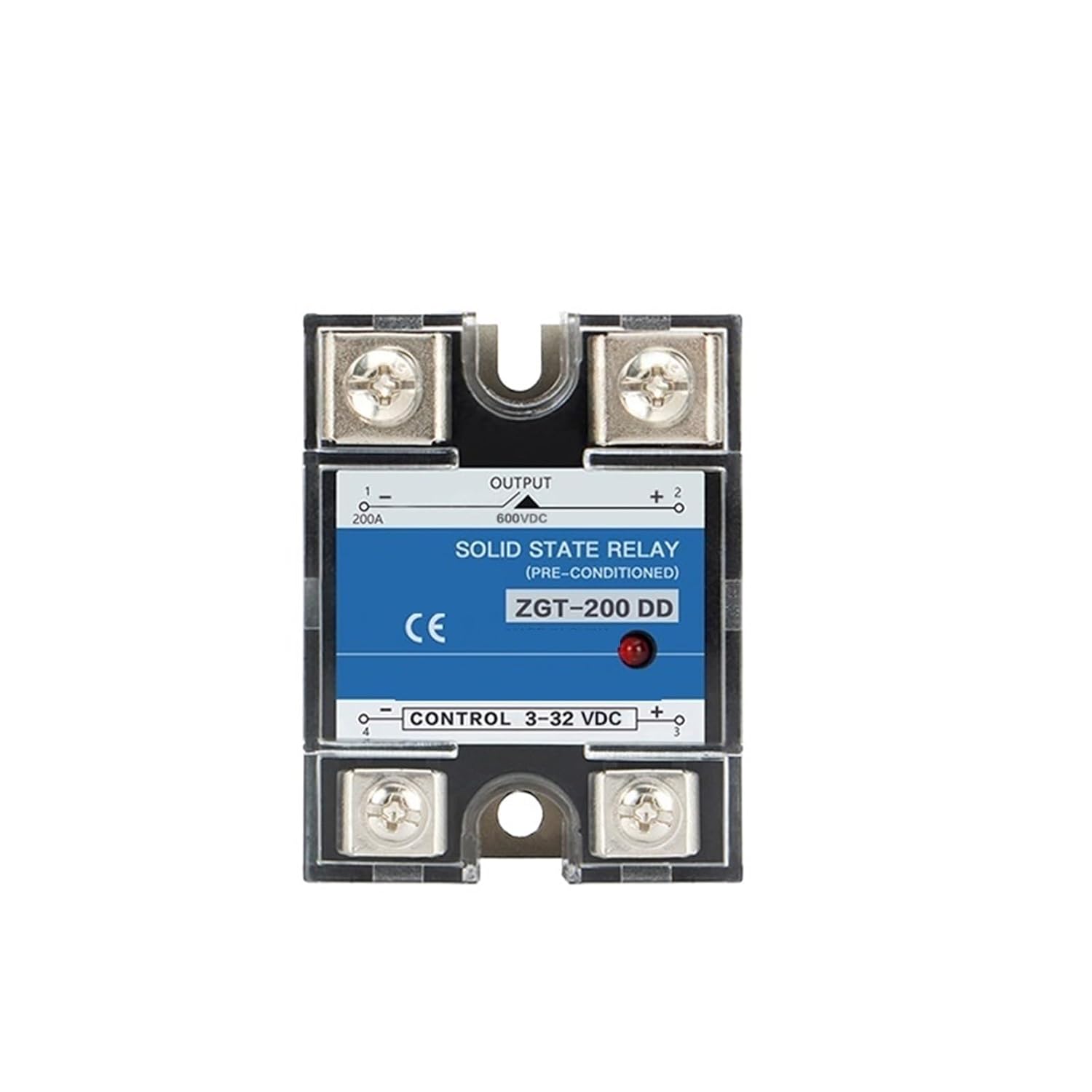 SSR-200DD 200A 220V 380V 600V Big Voltage Single Phase DC Control DC Heat Sink 3-32VDC to 5-220VDC DD Solid State Relay(200A 600V)