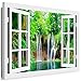 Produktbild Boikal - Wandbilder Fensterblick 60 x 50 cm Leinwandbild modern Kunstdrucke Wanddesign Wanddekoration Wanddeko Weiß Fenster Bild Wasserfall im grünen Wald XXL108-2