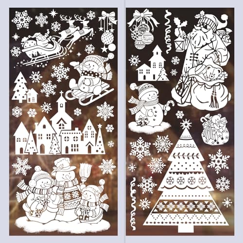 Christmas Window Cling, 6 Sheet Christmas Window Decorations, Snowflake Window Stickers for Glass Windows, Christmas Decals for Winter Christmas Home Party Decor