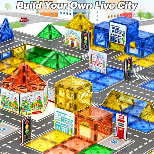 image for Gooidea 92PCS Magnetic Tiles Build Your Own Live City Toddlers Kids To