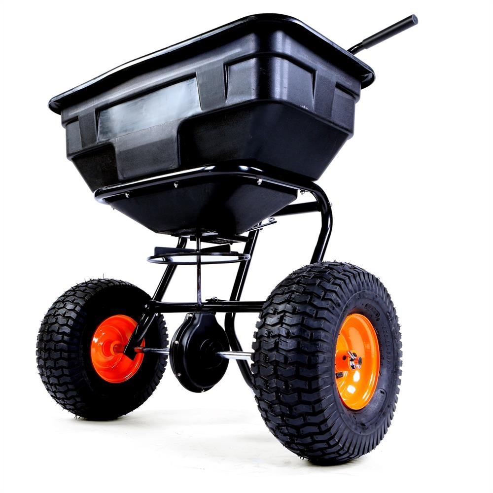 Esparcidora centrífuga sobre Ruedas FUXTEC FX-GS56-56 kg de Capacidad, sembradora centrífuga para Semillas, abono, Sal, Grava, dosificación Continua, diseñada para una Velocidad de Empuje de 5 km/h.