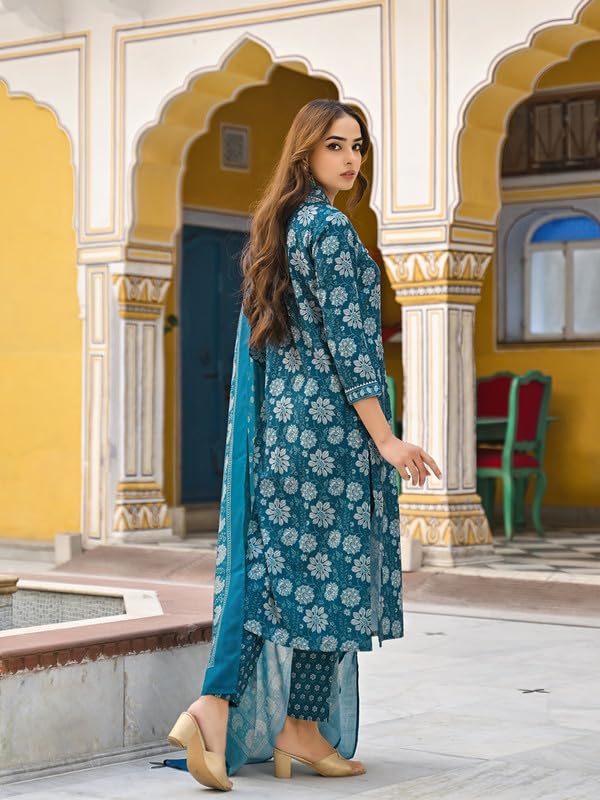 Image of Vaamsi Women's Rayon Blend Floral Straight Printed Kurta Pant With Dupatta Set