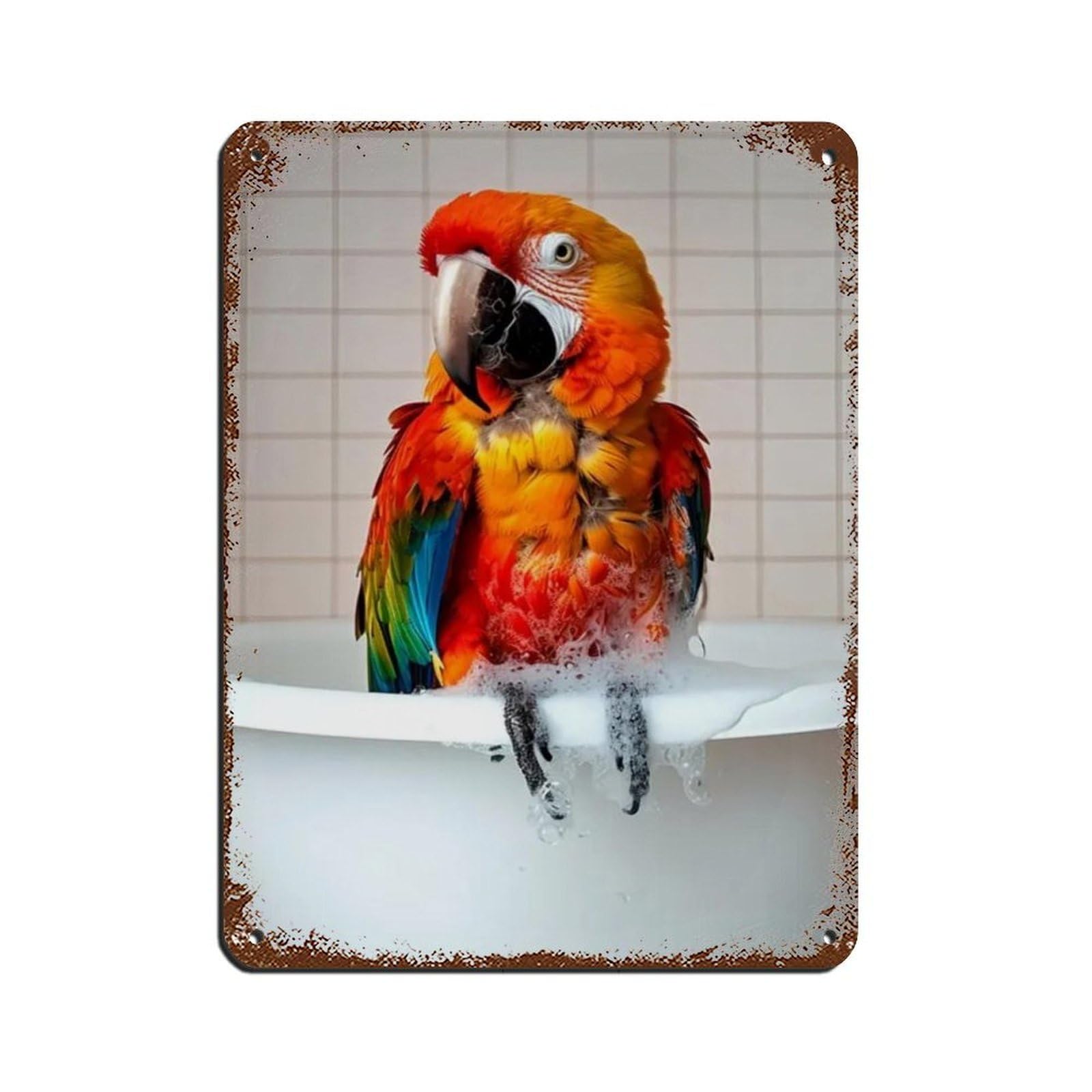 Parrot in The Bathtub, Funny Bathroom Art Tin Sign Vintage Metal Pub Club Cafe Bar Home Wall Art Decoration Poster Retro 12x16inch(30x40cm)