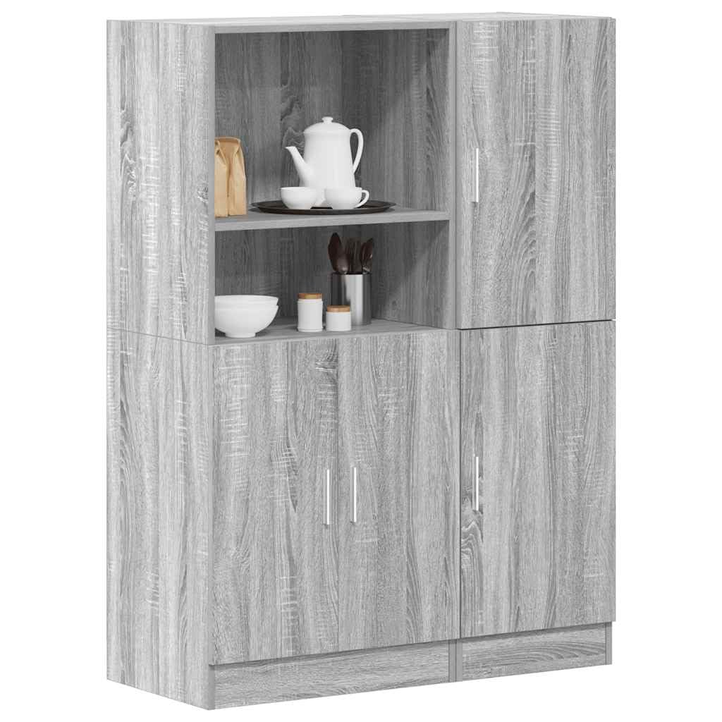 Juego de 2 unidades de armario de cocina gris Sonoma, armario de almacenamiento de madera, armario multiusos con puertas y compartimentos abiertos para cocina, oficina y comedor, 95 x 41,5 x