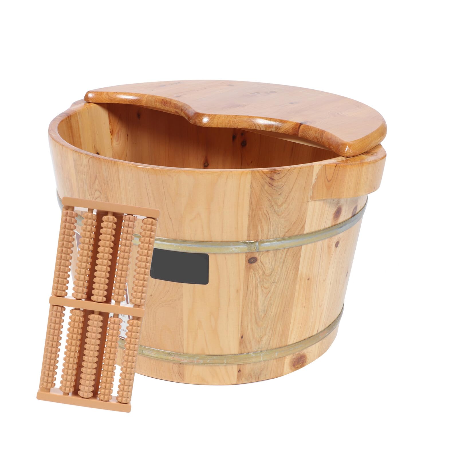 Bañera de Madera Maciza Tapa para Pies y Masajeador