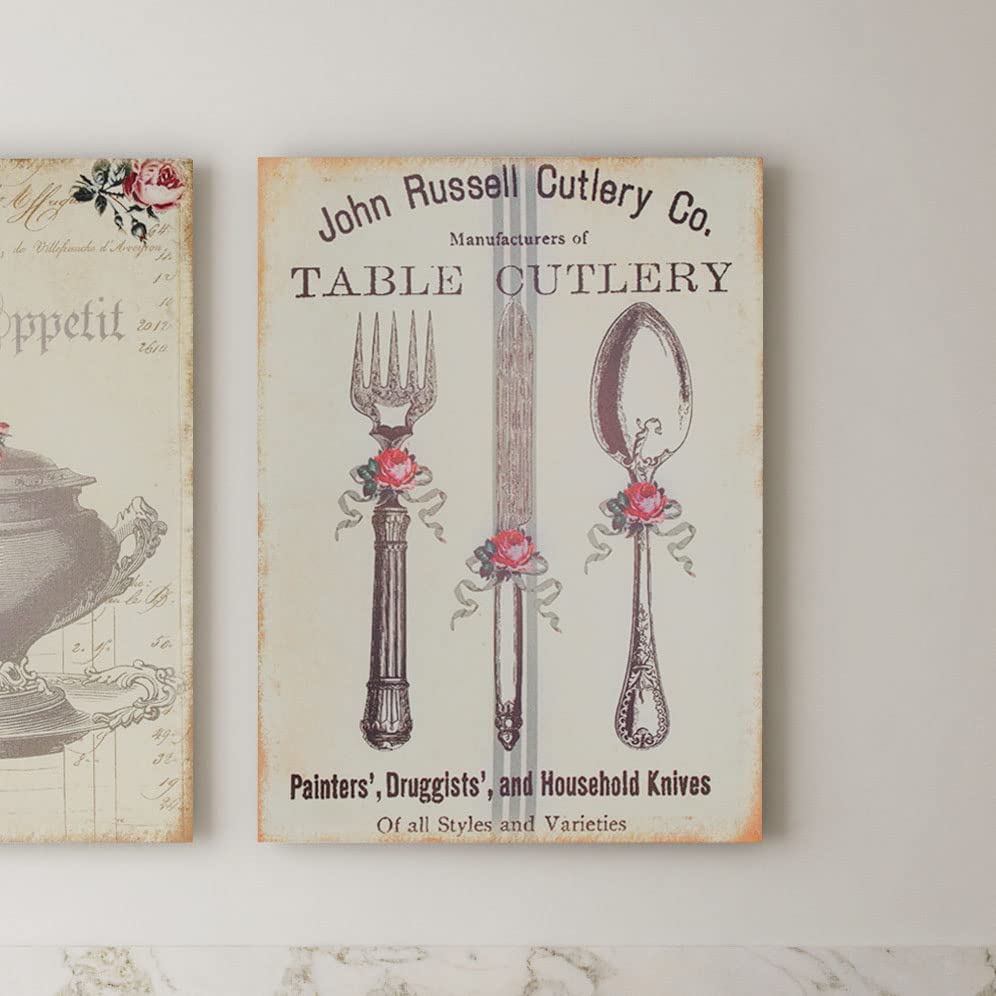 N.di S. Tableau Peinture Toile Canvas Rectangulaire, Art Mural, Tableau Déco Shabby Chic et Romantique - Couverts - 50x70