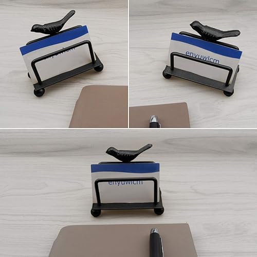Miniatura 7 de enyuwlcm Tarjetero de escritorio de metal para escritorio, soporte decorativo de exhibición de tarjetas de visita para encimera, diseño de pájaros,