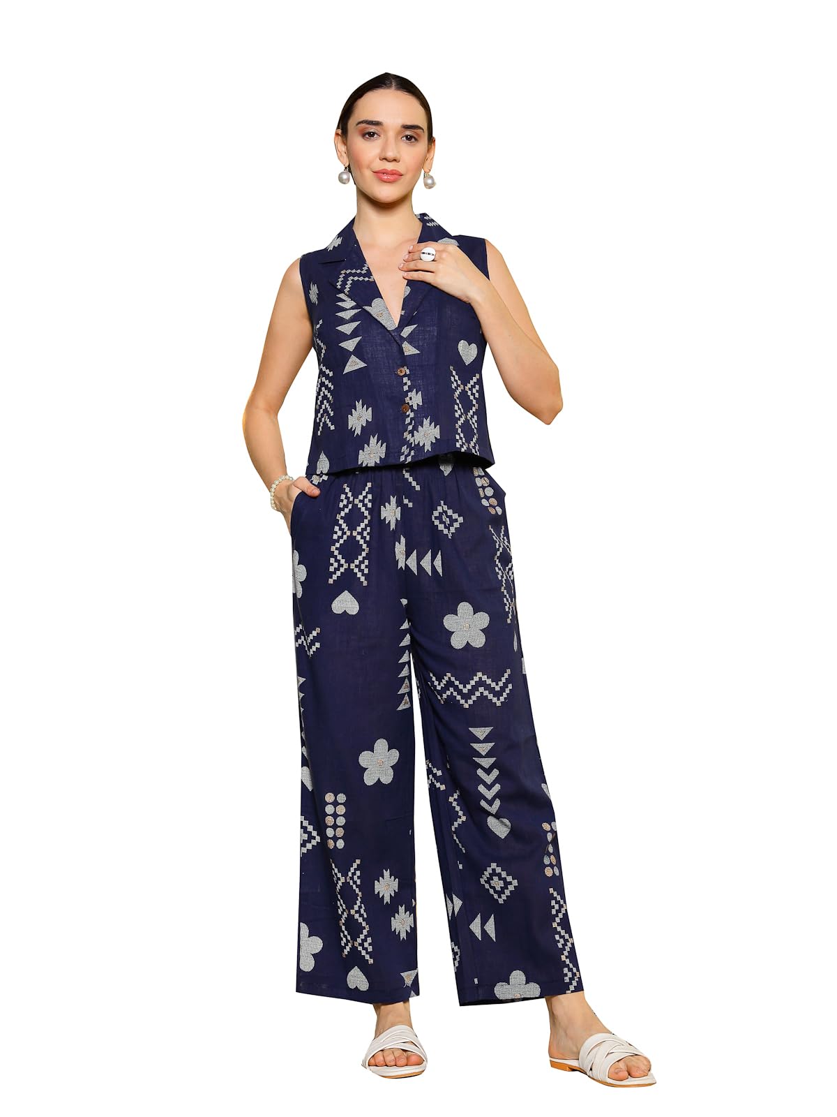 stylum Women's Geomatric Printed Rayon Slub Short Kurti Pant Set-picture-46