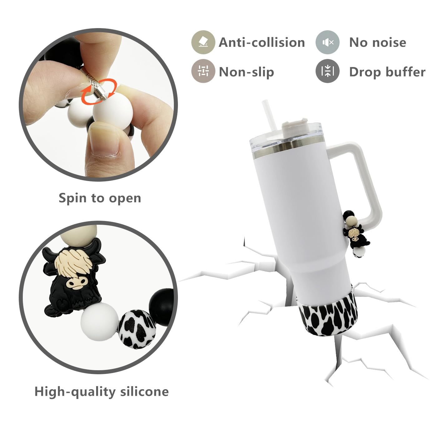 Highland Cow Cup Cover – Silicone Boot & Charm For Stanley 30oz/40oz Tumblers, Cow Print Design - View #8