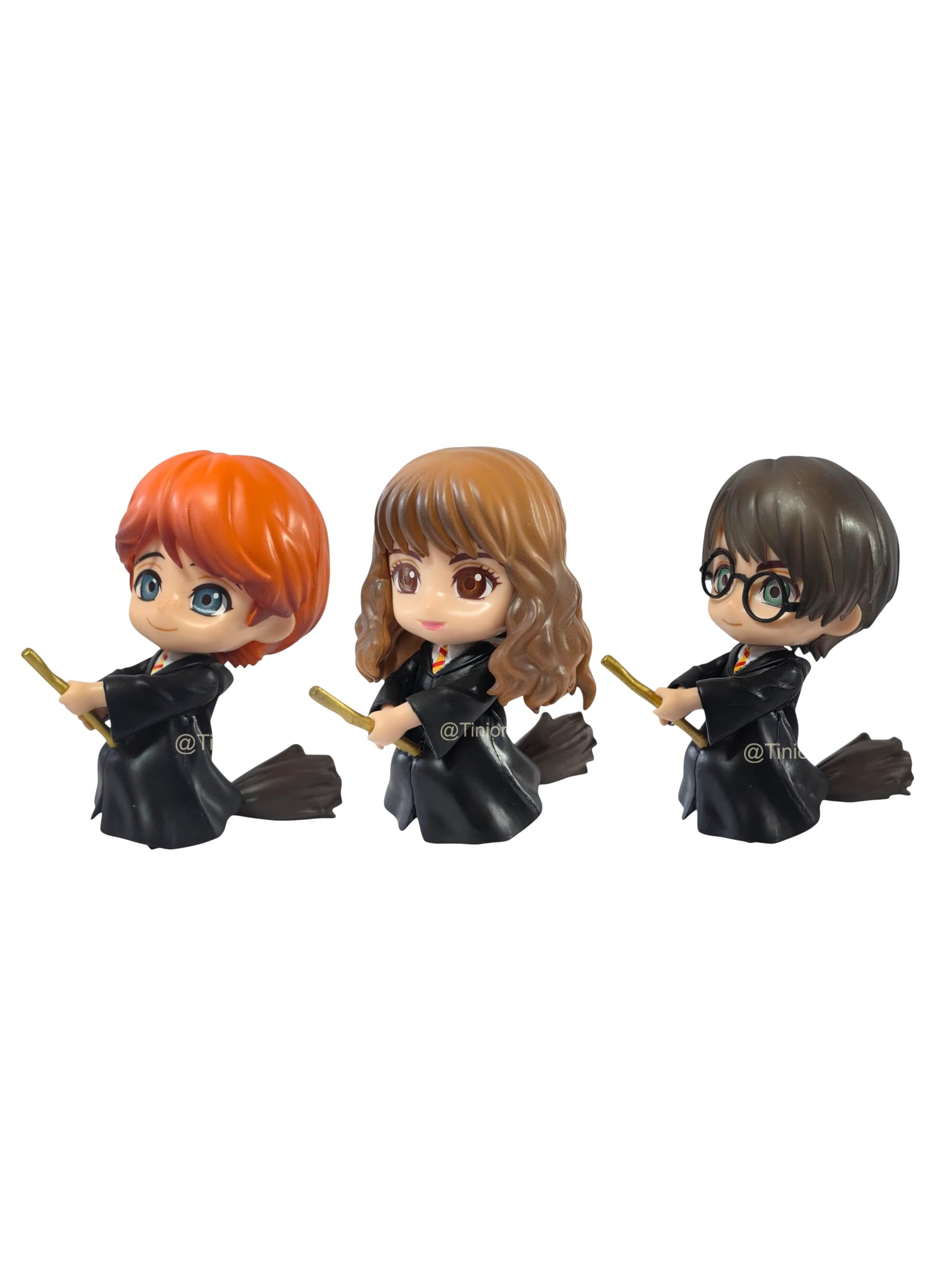 3pc Wizard Set with Broom Action Figure Special Edition Action Figure for Car Dashboard, Decoration, Cake, Office Desk & Study Table (Pack of 3) (Height-8 cm)